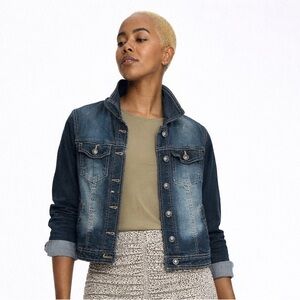 Suko Jeans Dark Wash Women’s Denim Jacket with Pockets and Stretch, Small